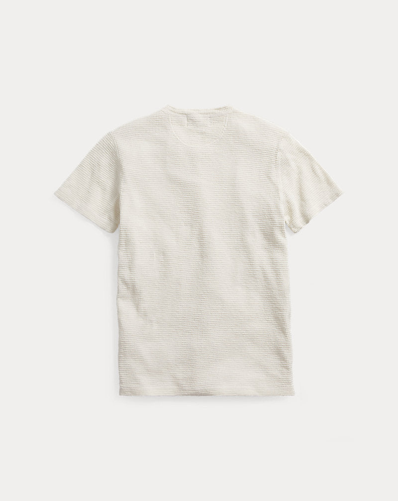 Waffle-Knit Short-Sleeve Henley Shirt Paper White
