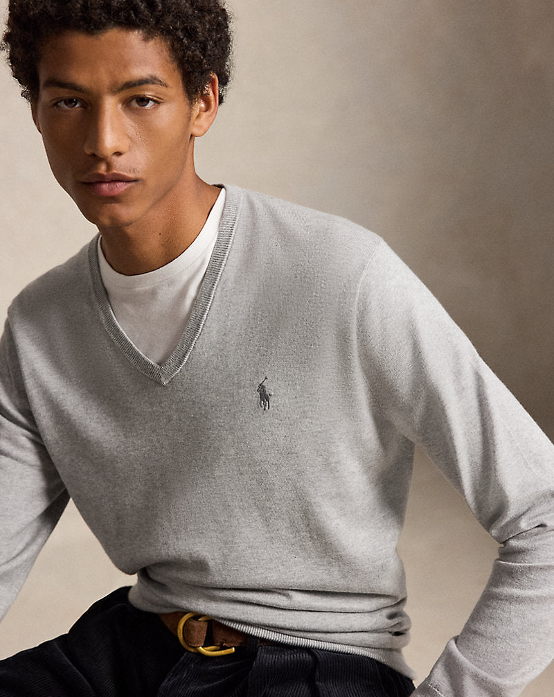 Slim Fit Cotton V-Neck Sweater Andover Heather