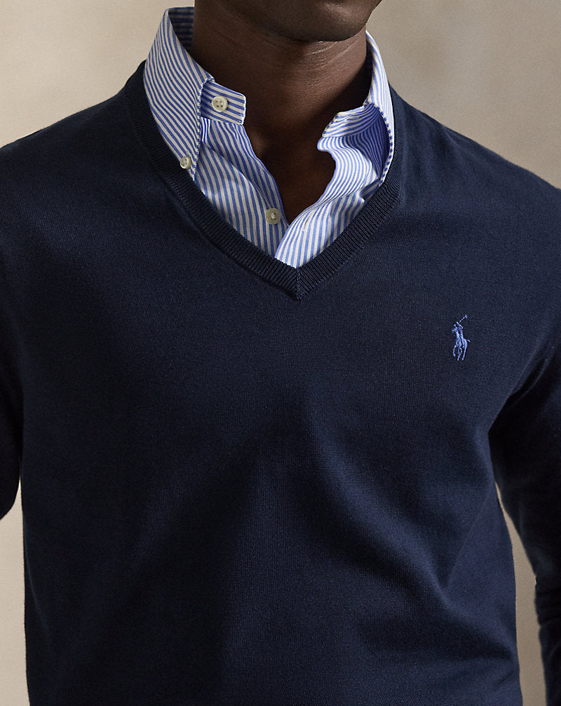 Slim Fit Cotton V-Neck Sweater Hunter Navy