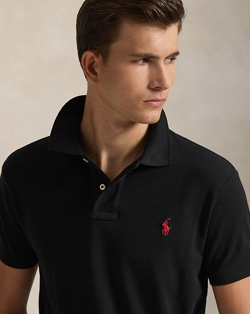 Slim Fit Mesh Polo Shirt Black/Red