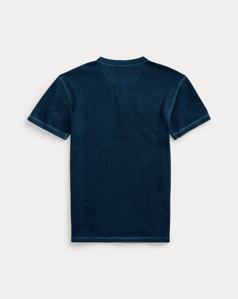 Waffle-Knit Short-Sleeve Henley Shirt Rinsed Blue Indigo