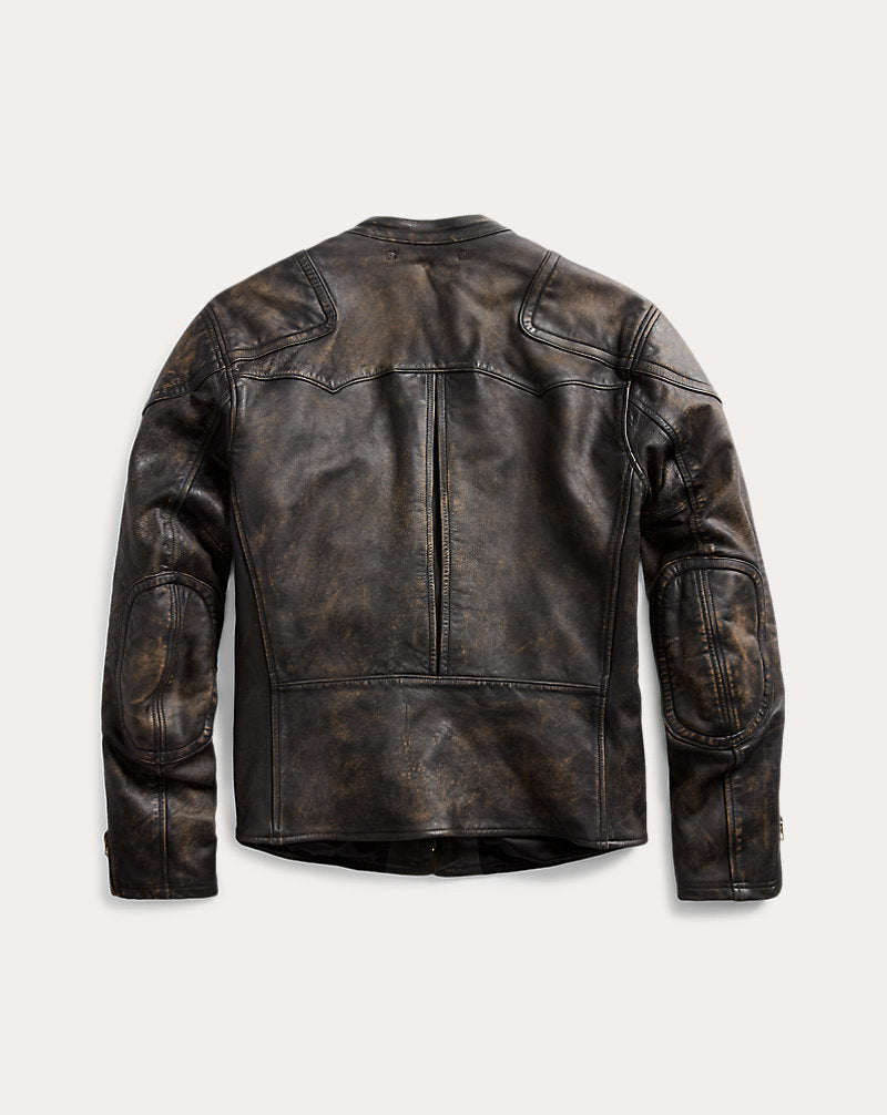 Slim Fit Leather Moto Jacket Black