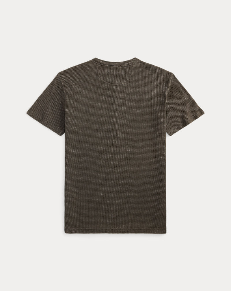 Waffle-Knit Short-Sleeve Henley Shirt Faded Black Canvas
