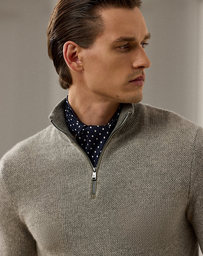 Cashmere Birdseye Quarter-Zip Jumper Light Grey Heather