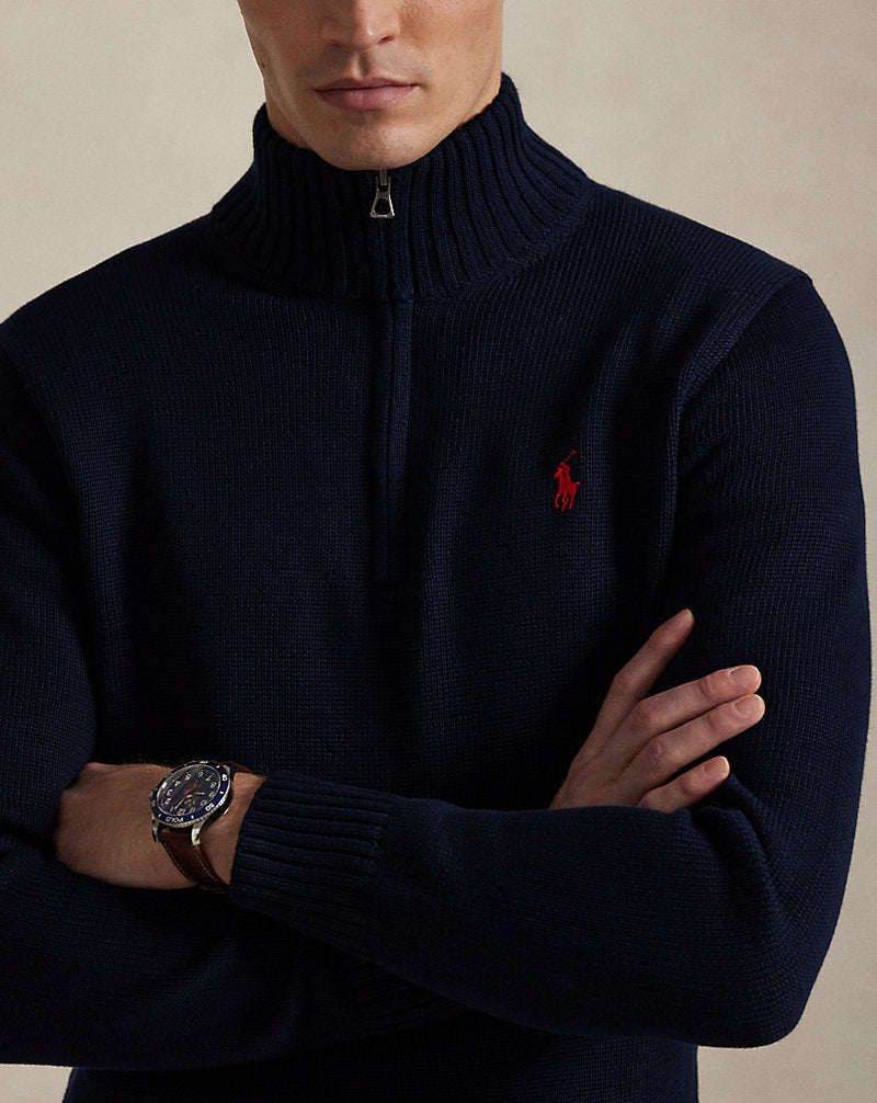 Cotton Quarter-Zip Jumper Hunter Navy