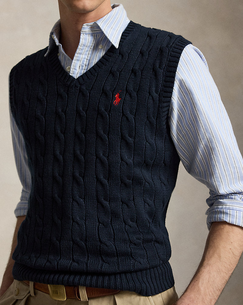 Cable-Knit Cotton Sleeveless Jumper Hunter Navy