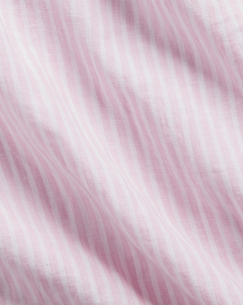 Custom Fit Striped Linen Shirt Pink/White