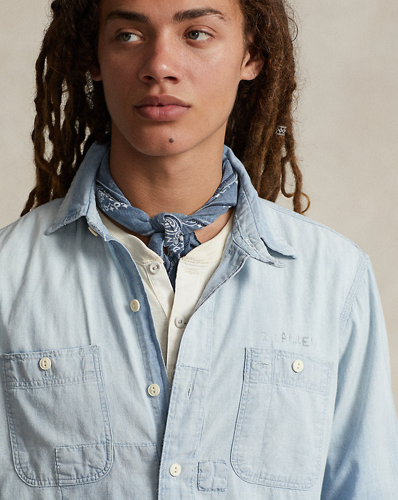 Classic Fit Indigo Chambray Workshirt Indigo Mending