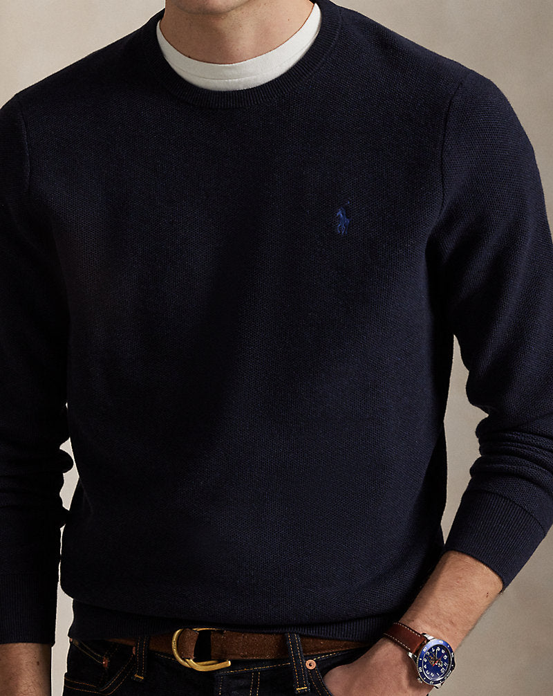 Mesh-Knit Cotton Crewneck Jumper Navy Heather