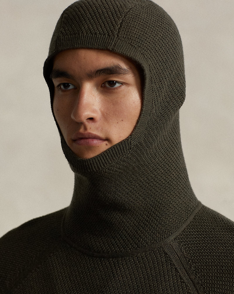 Textured Wool Snorkel Hoodie Fossil Green