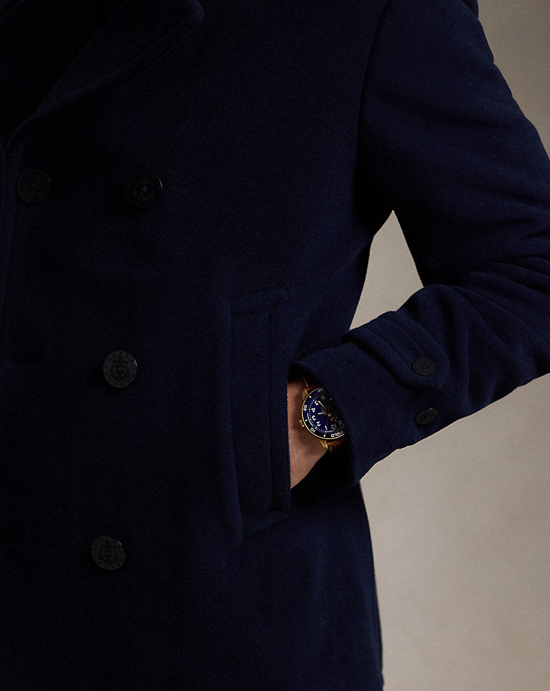 Wool-Blend Twill Peacoat Navy