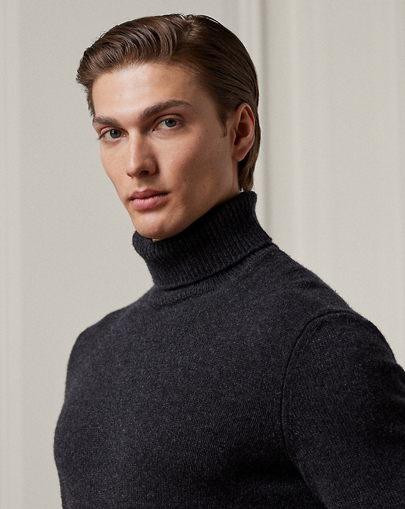 Cashmere Roll Neck Jumper Dark Grey Melange