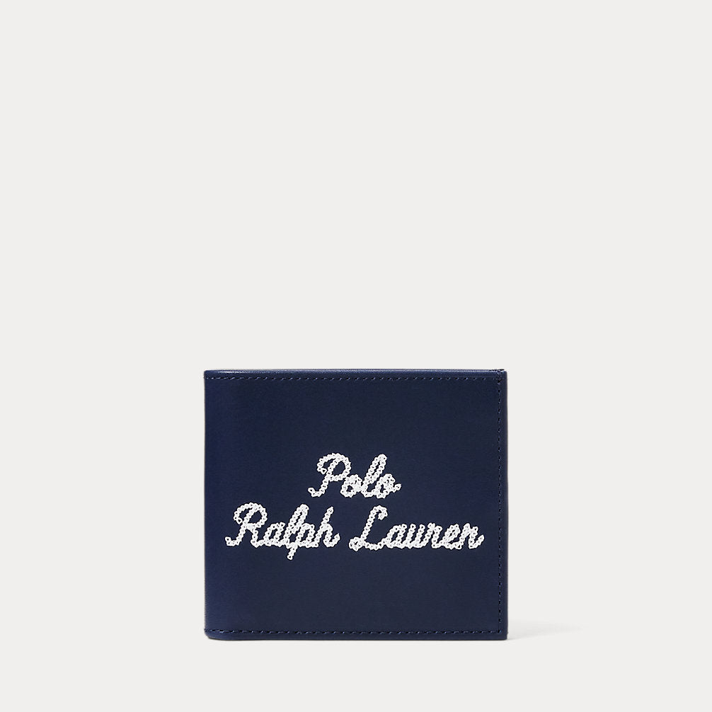 Embroidered Leather Billfold Wallet Newport Navy