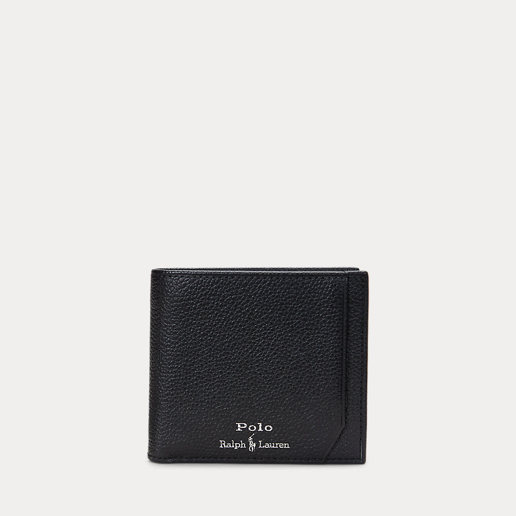 Pebbled Leather Billfold Coin Wallet Black