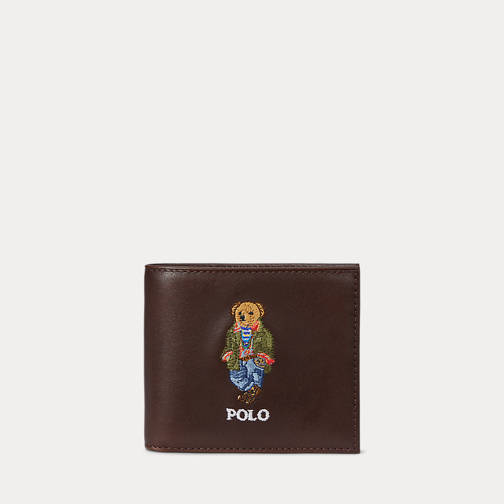 Polo Bear Leather Billfold Wallet Dark Brown