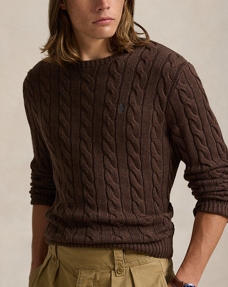 Cable-Knit Cotton Jumper Dark Roast Melange