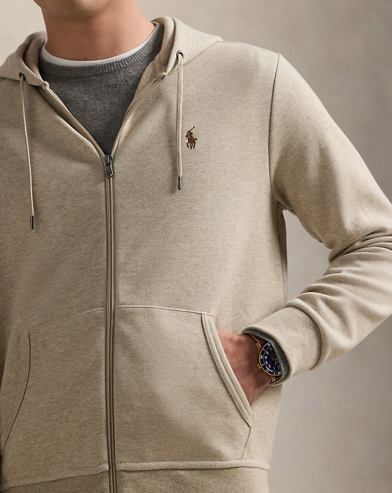 Doppelstrick-Kapuzenjacke mit durchgehendem Reißverschluss, Tuscan Beige Heather