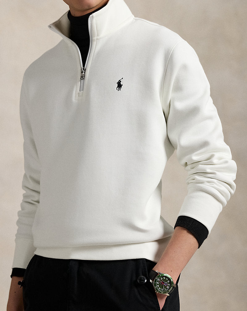 Double-Knit Quarter-Zip Pullover White