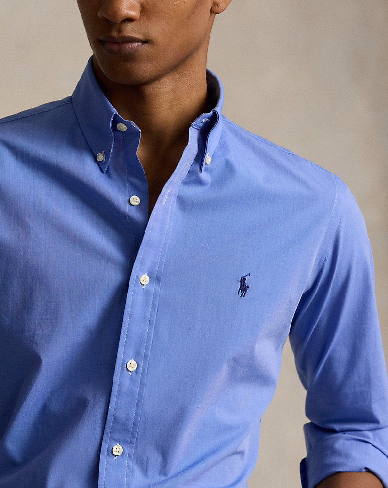 Custom Fit Stretch Poplin Shirt Blue End On End