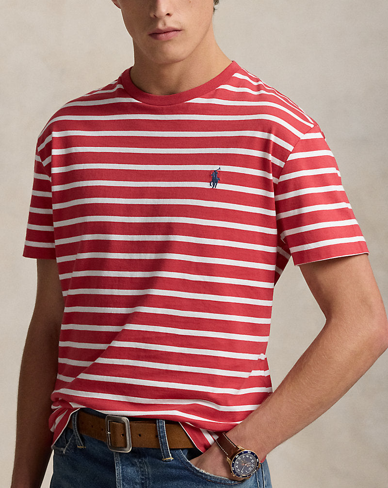 Custom Slim Fit Striped Jersey T-Shirt Spring Red/White