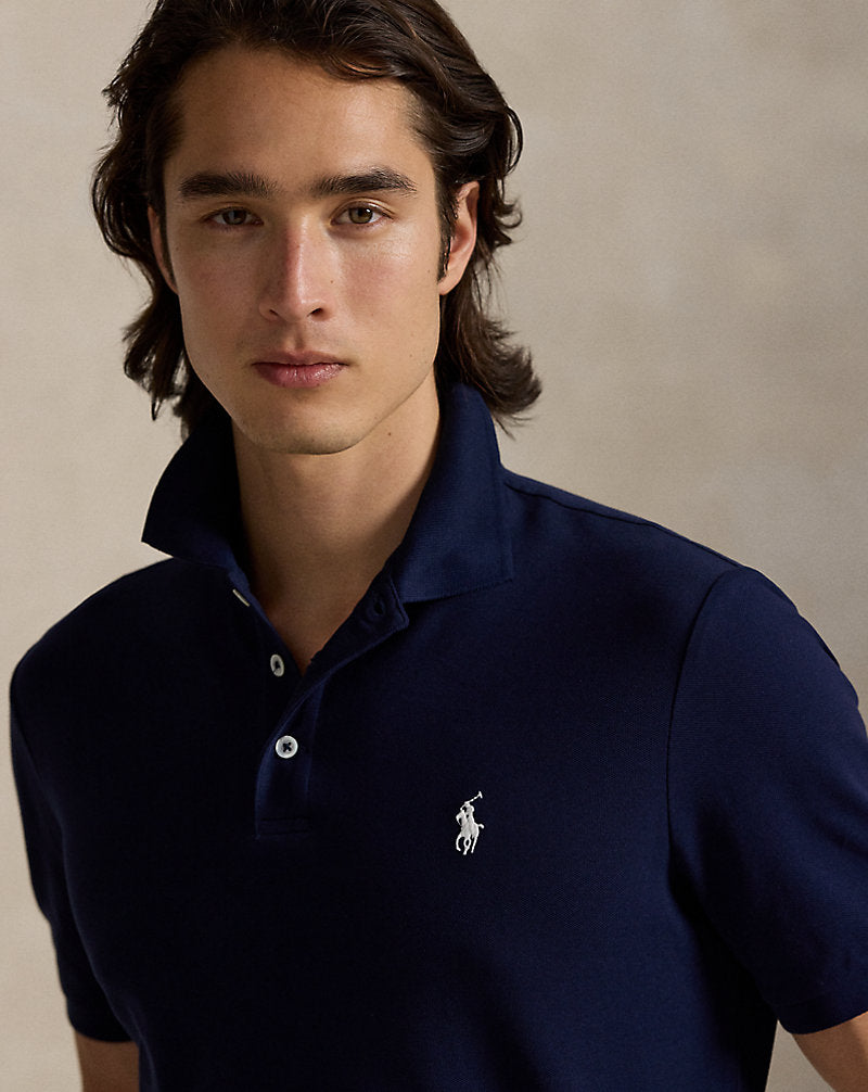 Custom Slim Fit Stretch Mesh Polo Shirt Refined Navy