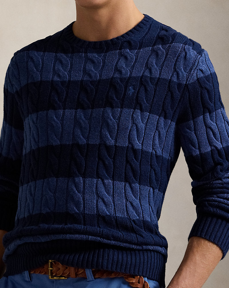 Striped Cable-Knit Cotton Jumper Navy Combo