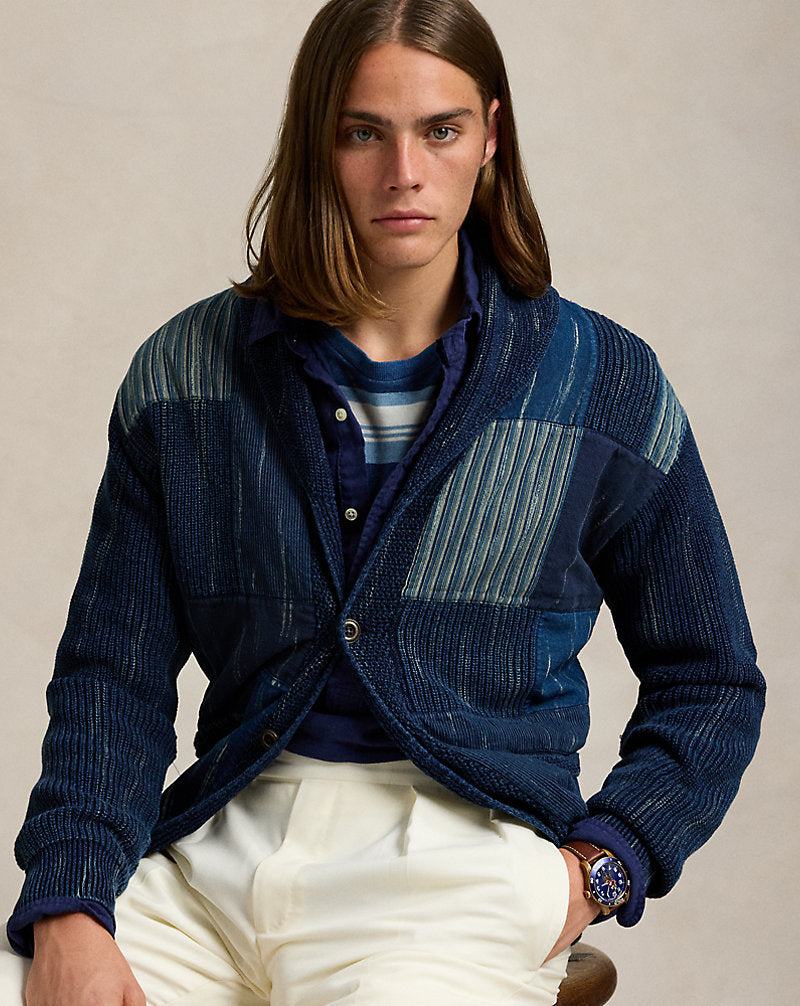 Patchwork Cotton Shawl Cardigan Indigo Combo