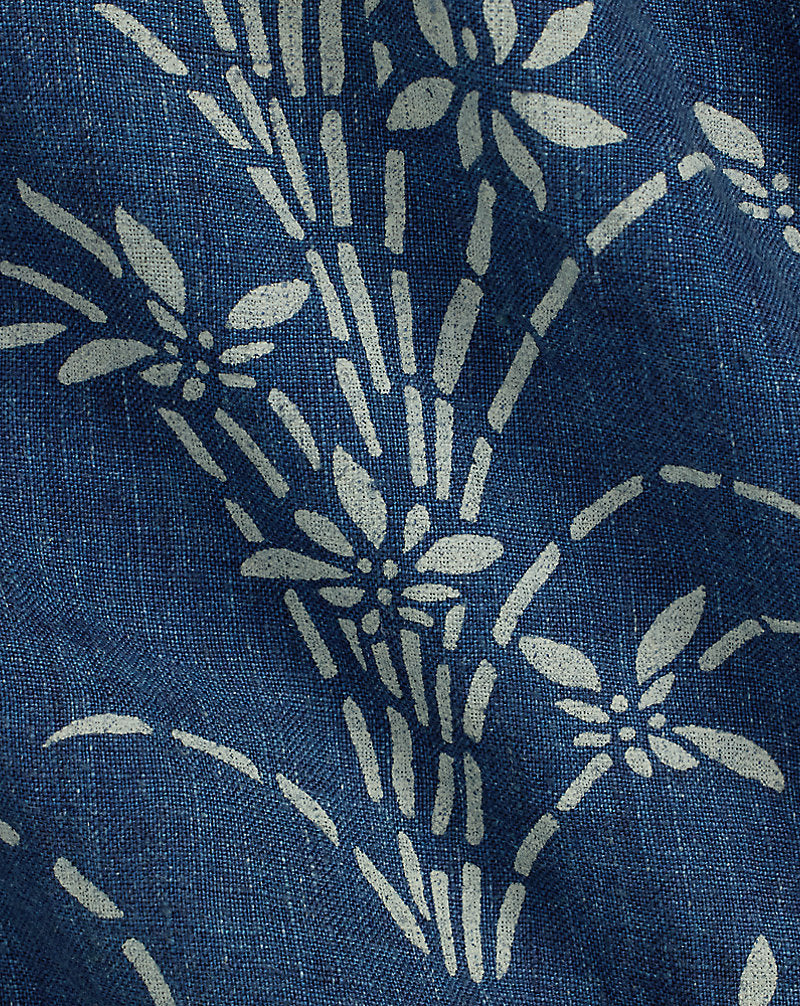 Classic Fit Indigo Floral Linen Shirt Spring Flower