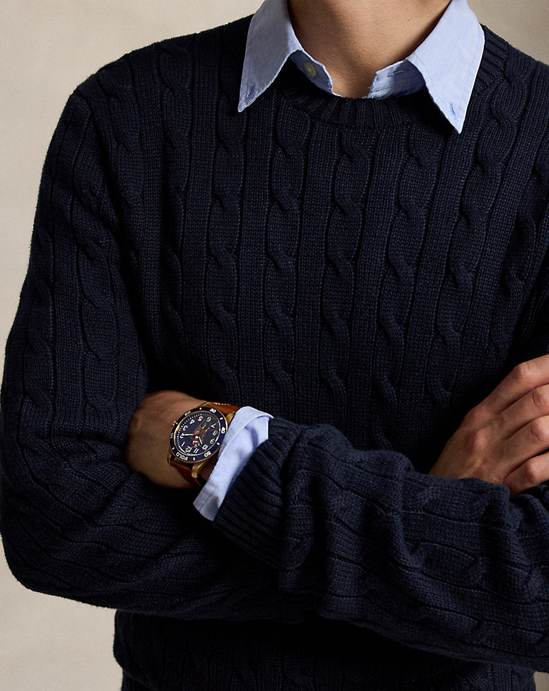 Cable-Knit Cotton Crewneck Jumper Hunter Navy