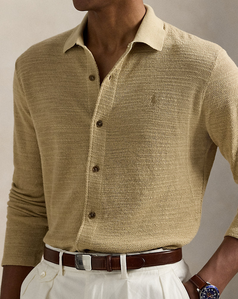 Textured Cotton-Linen Shirt Jumper Coastal Beige