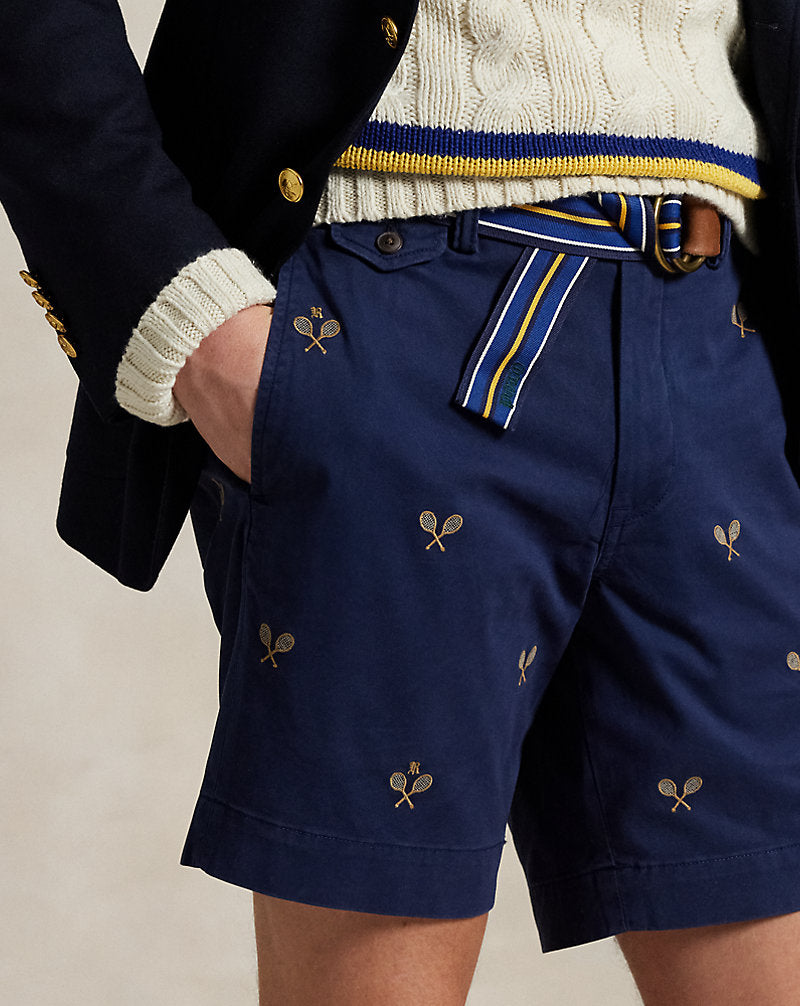20,5 cm gerade, bestickte Chino-Shorts Newport Navy