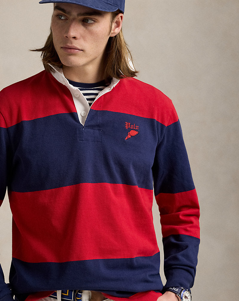 Classic Fit Striped Jersey Rugby Shirt Red/Newport Navy