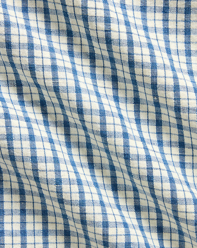 Klassisches Hemd aus Baumwoll-Leinen-Mix mit Karomuster in Indigo-Creme