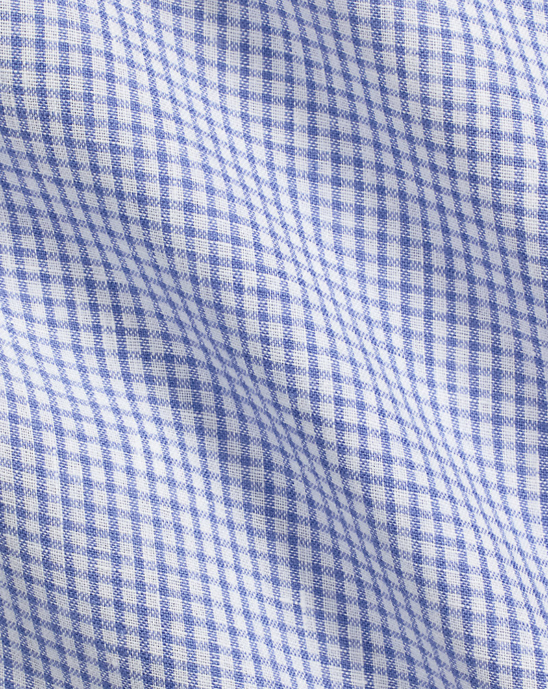 Classic Fit Checked Linen Shirt Blue White
