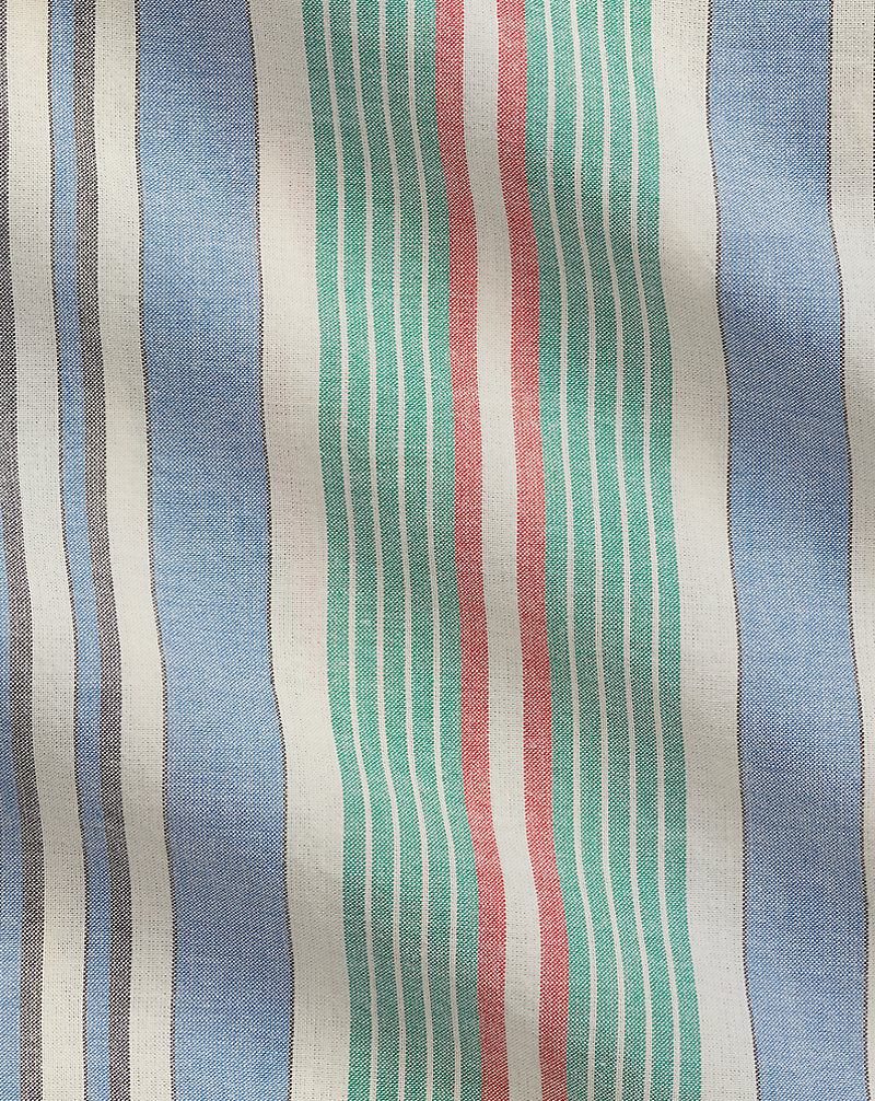 Classic Fit Striped Chambray Camp Shirt Blue/Green Multi