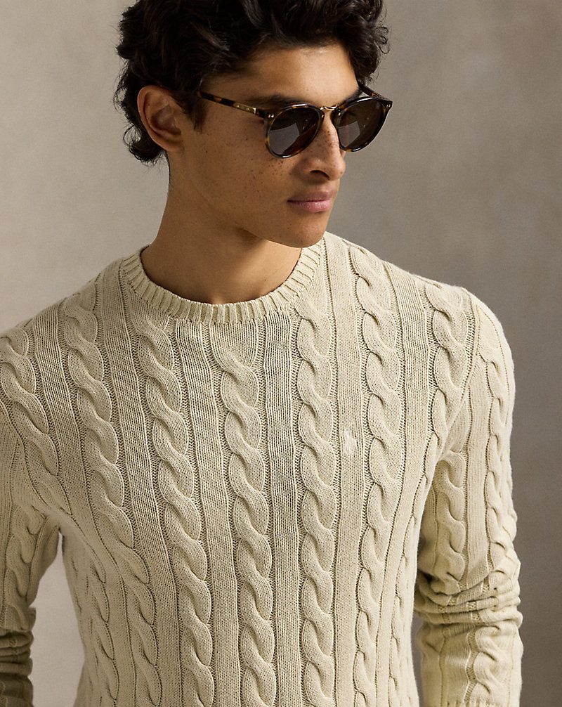 Cable-Knit Mineral-Dyed Cotton Jumper Natural