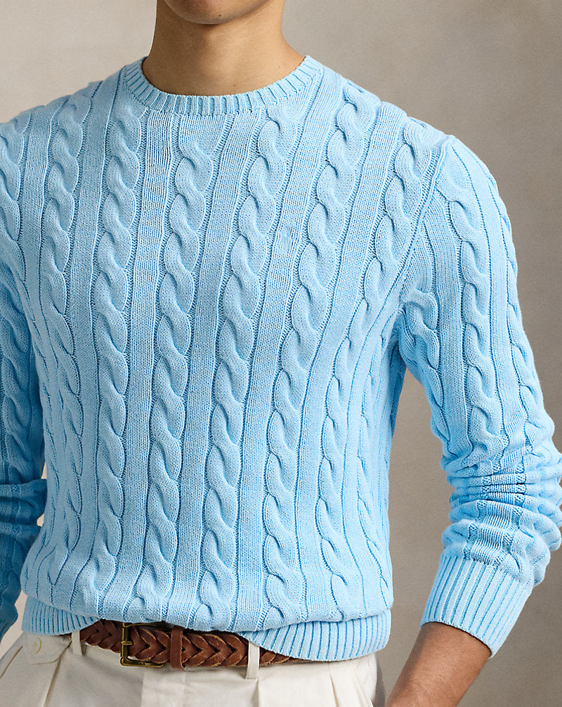 Cable-Knit Mineral-Dyed Cotton Jumper Sky