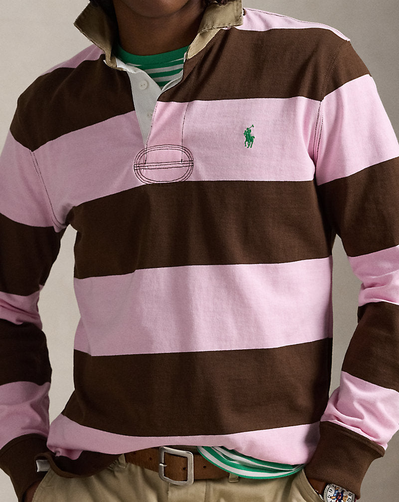 Classic Fit Khaki-Collar Rugby Shirt Carmel Pink/Chocolate Mou