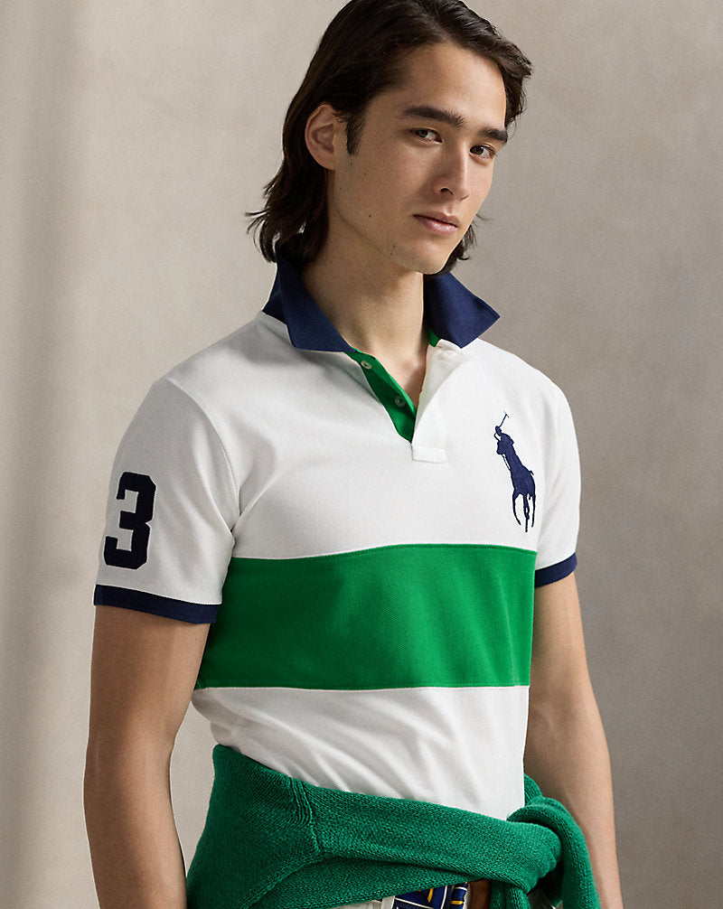 Custom Slim Fit Big Pony Mesh Polo Shirt Cruise Green Multi