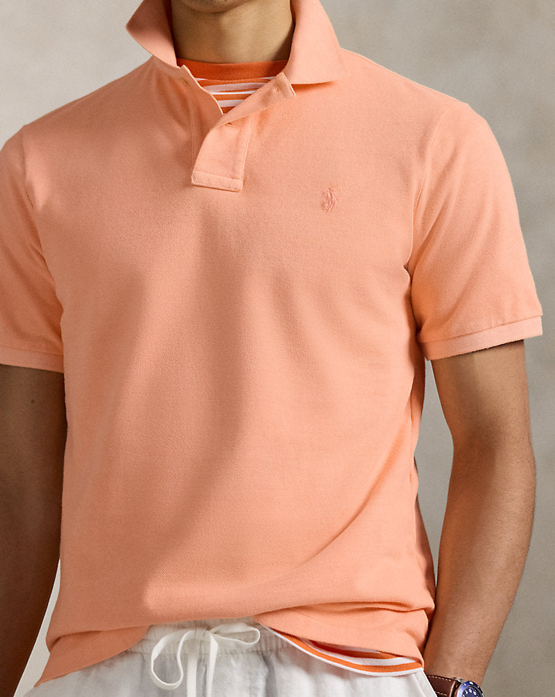 Custom Slim Mineral-Dyed Mesh Polo Shirt Amber