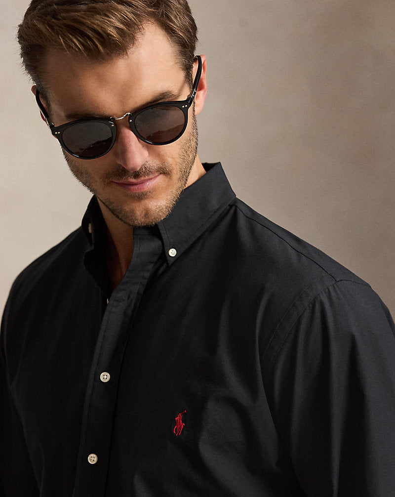 Stretch Poplin Shirt Polo Black