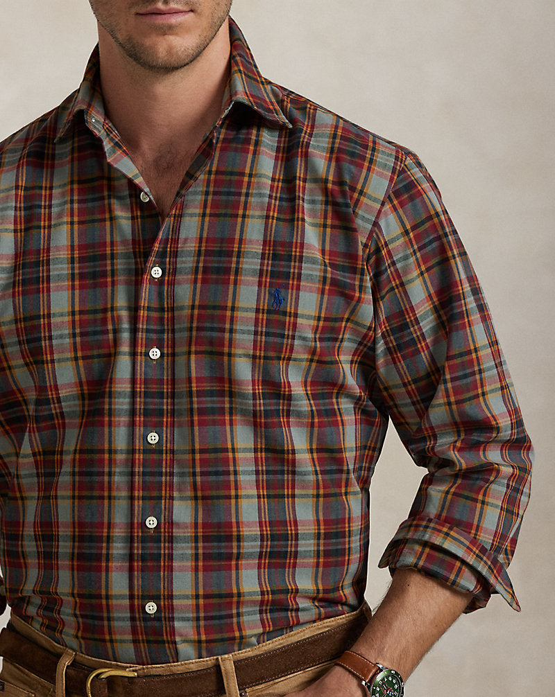 Plaid Performance Shirt Cream Navy Multi