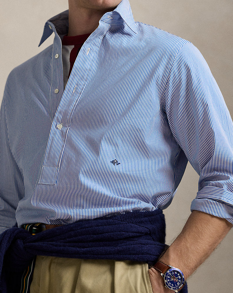 Classic Fit Striped Popover Shirt Blue White