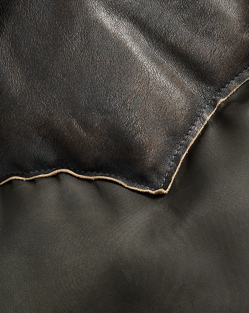 Shearling-Collar Leather-Yoke Jacket Vintage Black