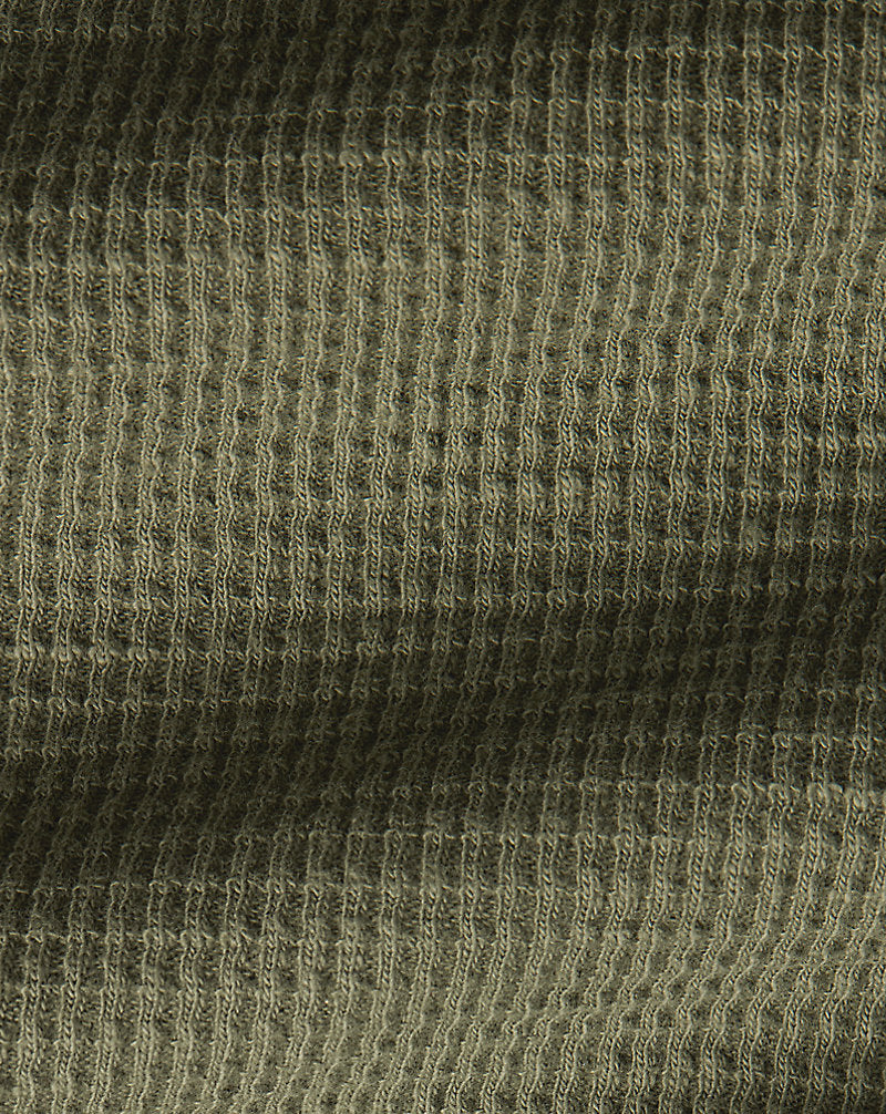 Garment-Dyed Waffle-Knit Henley Shirt Olive