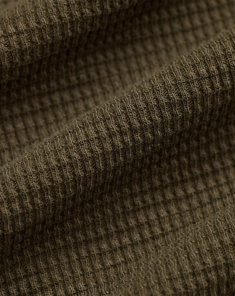 Garment-Dyed Waffle-Knit Crewneck Olive Brown