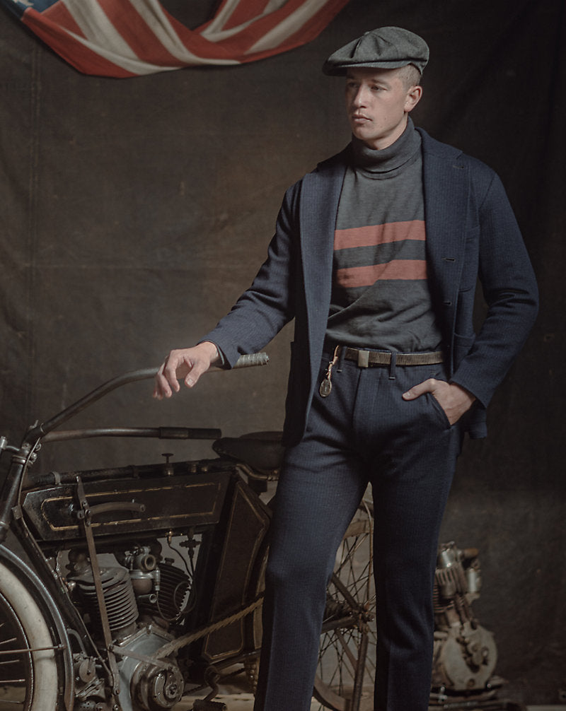 Striped Jersey Roll Neck Navy Multi