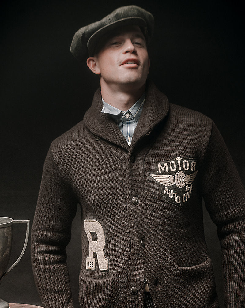 Appliqu¨¦d Wool Shawl-Collar Cardigan Brown