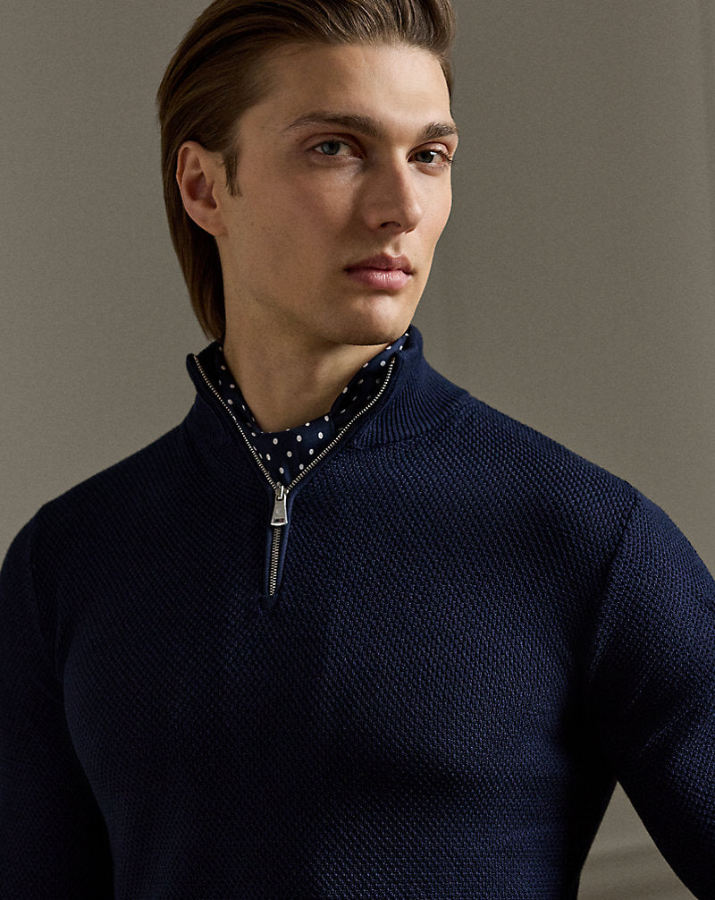 Textured Silk-Cotton Quarter-Zip Jumper Classic Chairman Navy