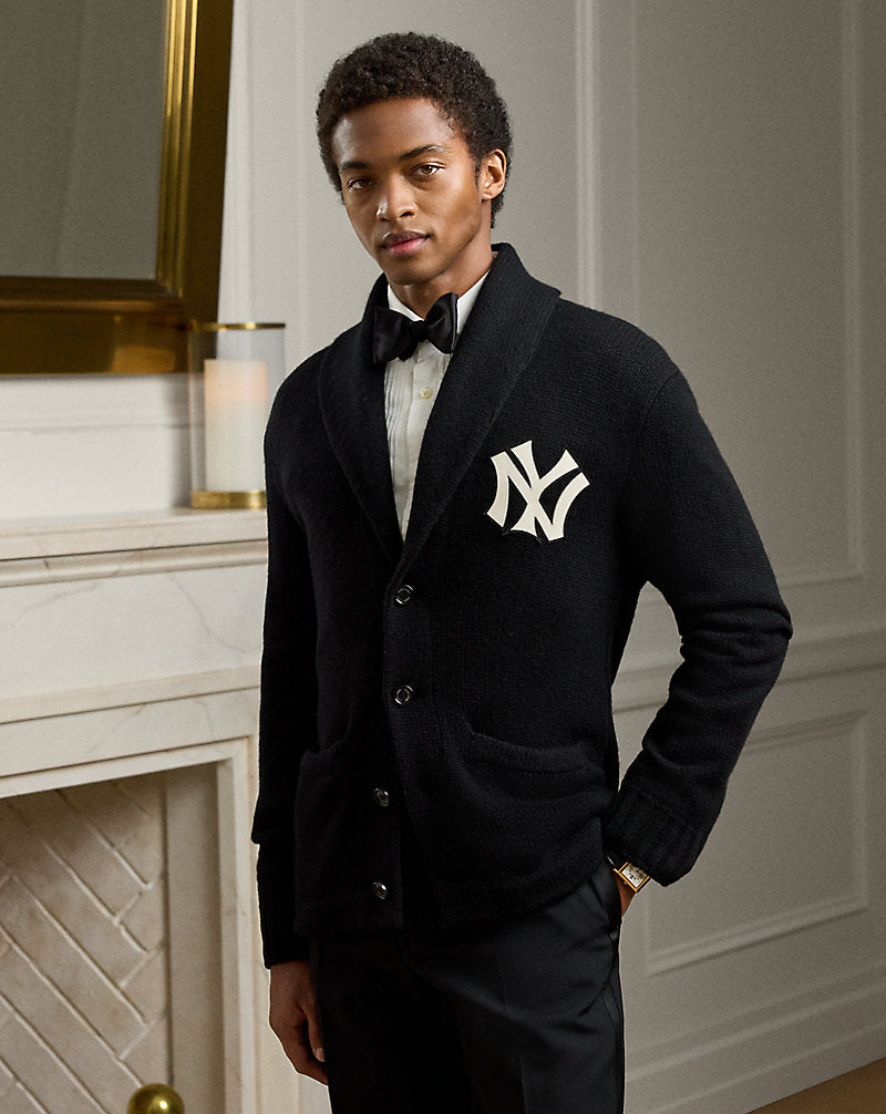 Yankees Cashmere Cardigan Classic Black W/ Cream